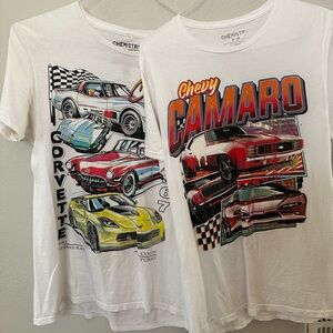 Two white car T-shirts